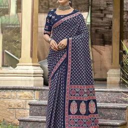 Munir Floral Printed Pure Cotton Bagru Saree-image-21