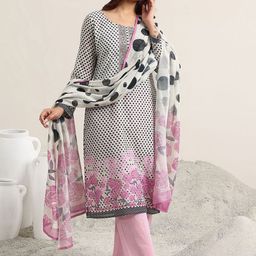 Libas Polka Dot Printed Linen Straight Kurta With Trousers & Dupatta-image-22