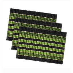 Aura Green & Black 3 Pieces Striped Cotton Rectangle Anti-Skid Durable Doormats-19
