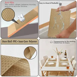 Kuber Industries Placemats Set Of 12Gold Checked Rectangular Shape Table Mats image 3