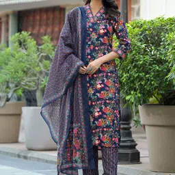 KLOSIA Women Floral Printed Kurta with Trousers & Dupatta-image-94
