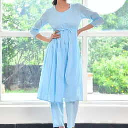 Thread & Button Thread Work Pure Cotton Tunic & Trousers-image-79