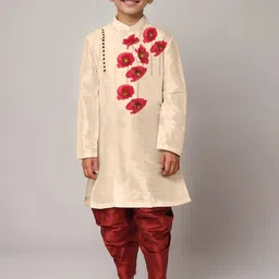 DEVOILER Boys Floral Printed Regular Art Silk Straight Kurta-2