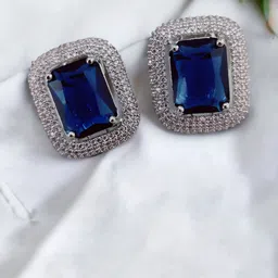 Opal Touch Rhodium-Plated Crystal Studded Square Shaped Studs-26
