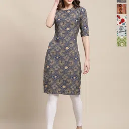 7Threads Selection Of 6 Floral Printed Round Neck Straight Kurtas-image-86
