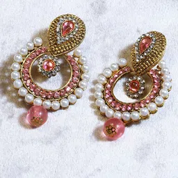 ANIKAS CREATION Gold-Plated Pearls Beaded Cubic Zirconia Studded Chandbalis Earrings-43