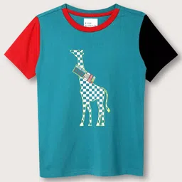 Blue Giraffe Boys Graphic Printed Round Neck Cotton T-shirt-image-36