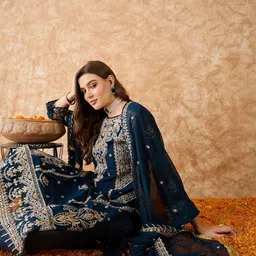 Sangria Floral Embroidered Zari Silk Georgette Unstitched Dress Material-image-94