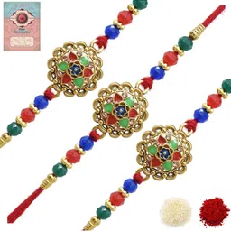 MEIRA JEWELLERY Set Of 3 Rakhi With Roli Chawal & Greetings Card Set-image-72