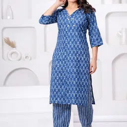 The loom craft Floral Printed V-Neck Straight Pure Cotton Kurta With Salwar-30
