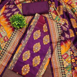 HERE&NOW Ethnic Motifs Printed Beads & Stones Unstitched Dress Material-image-48