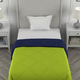 Myntra Elegant Homes Navy Blue & Green Microfiber AC Room 210 GSM Single Bed Comforter-picture-5