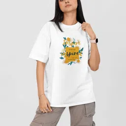 Moda Rapido Women Printed Drop-Shoulder Sleeves Applique T-shirt-image-55