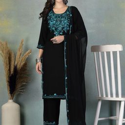Clora Creation Floral Yoke Design Aari Work Straight Kurta With Palazzos & Dupatta-picture-34