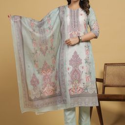 ROOTSOUL Women Floral Printed Cotton Kurta with Pyjama & Dupatta-picture-19