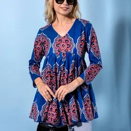 HERE&NOW Women Blue Cotton Kurtas-picture-18