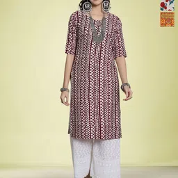 Moda Rapido Selection Of 3 Ethnic Motifs Printed Round Neck Straight Kurtas-image-36