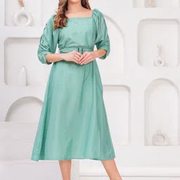 OH MI DIOS Women Square Neck Puff Sleeves Fit and Flare Midi Dress-image-34