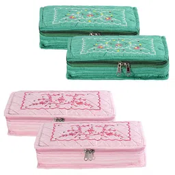 Kuber Industries Green & Light Pink 4 Pieces Jewellery Organisers-12