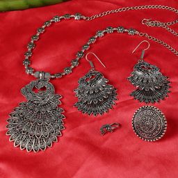 Anouk Silver-Plated Oxidised Peacock Jewellery set-43