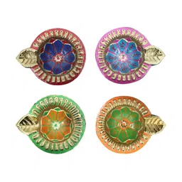 Metalsmith 4Pc Green & Red Textured Diyas image 5