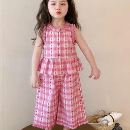 LULU & SKY Girls Checked Top with Palazzos-image-15