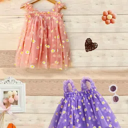 BAESD Pack Of 2 Girls Floral Print Net A-Line Knee Length Dress-47
