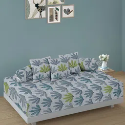 Arrabi 6-Pc Cream-Colored & Blue Floral Printed Skin-Friendly Superfine Quality Diwan Set-1