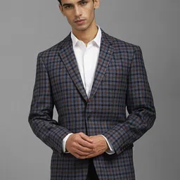 Louis Philippe Checked Notched Lapel Single Breasted Woollen Formal Blazer-image-67