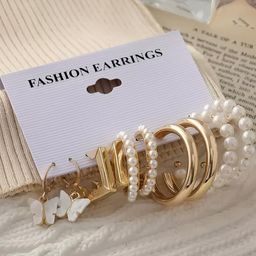 TheVineGirl Contemporary Butterfly & Pearl Decor Charm Small Hoops Earrings Set-image-21