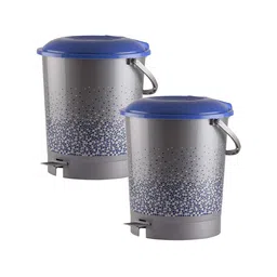 Kuber Industries Set Of 2 Grey & Blue Printed Plastic Pedal Dustbins With Handle image 3