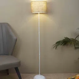 tu casa Beige Jute Shade Club Floor Lamp Iron Base-picture-13