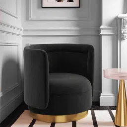 Bateau Fabric Barrel Chair In Velvet Black Colour-image-93
