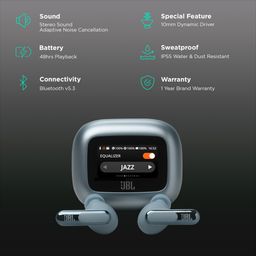 JBL Live Beam 3 TWS Earbuds with Adaptive Noise Cancellation (IP55 Waterproof & Dustproof, Touchscreen Display, Blue) image 2