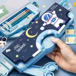 edenglow SPACEMAN ASTRONAUT THEME MULTI LAYER MULTIPLE BUTTONS PLASTIC COMPASS BOX Art Plastic Pencil Box image 4