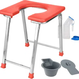 Stainless Steel Commode Chair front open & Shower chair (RED) Commode Chair-image-62