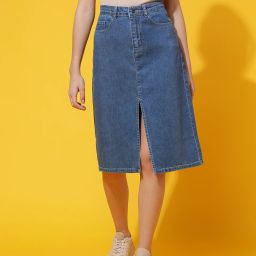 Women Solid Straight Blue Skirt-image-76