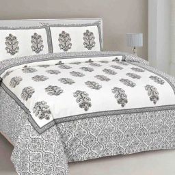 Grey Traditional 240 TC Cotton 1 Double King Size Bedsheet with 2 Pillow Covers by Jaipur Fabric-picture-44