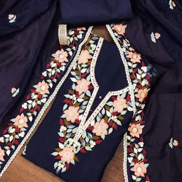 HERE&NOW Floral Embroidered Beads and Stones Unstitched Dress Material-image-82
