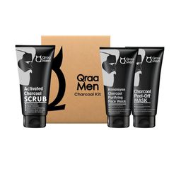 Qraa Set Of 3 Activate Charcoal Scrub- 100 g- Face Wash- 100 g- Peel Off Mask- 50 g-0