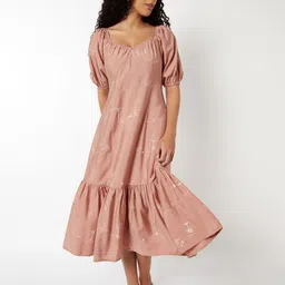 max Women Conversational Printed Puff Sleeve Sweetheart Neck Tiered Drop-Waist Midi Dress-picture-45