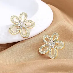 SUBHAGALANKAR Gold-Plated Zircon Studded Floral Shaped Studs-16