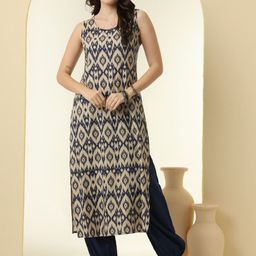 NYPA Geometric Printed Sleeveless Kurta With Harem Pants-4