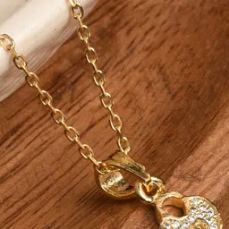XPNSV Gold Plated Cubic Zirconia Studded Pendant with Chain-14