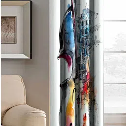 Aura White & Black Guitar Printed Light Blocking Long Door Curtain-image-62