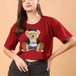 CORSICA Graphic Printed Cotton Oversized Crop T-shirt-image-70