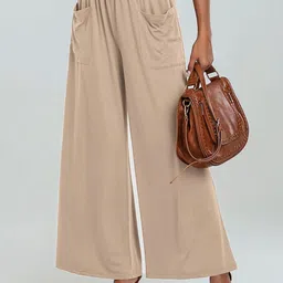 Outzidr Women Classic Flared Low-Rise Pleated Trousers-image-19