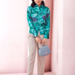ASILYN Women Abstract Print Satin Shirt Style Top-image-32