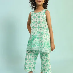 Biba Girls Floral Printed Regular Pure Cotton Kurta with Trousers-picture-15