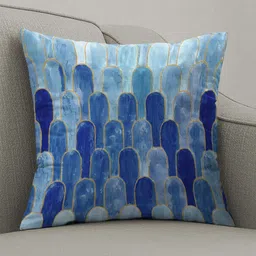 CASABLEU Premium Nicobar Navy Blue & Blue 2 Pieces Abstract Printed Square Cushion Covers-picture-3